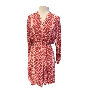 Natalie Martin Red Zigzag Print Wrap Dress – Boho Resortwear Lightweight Midi M